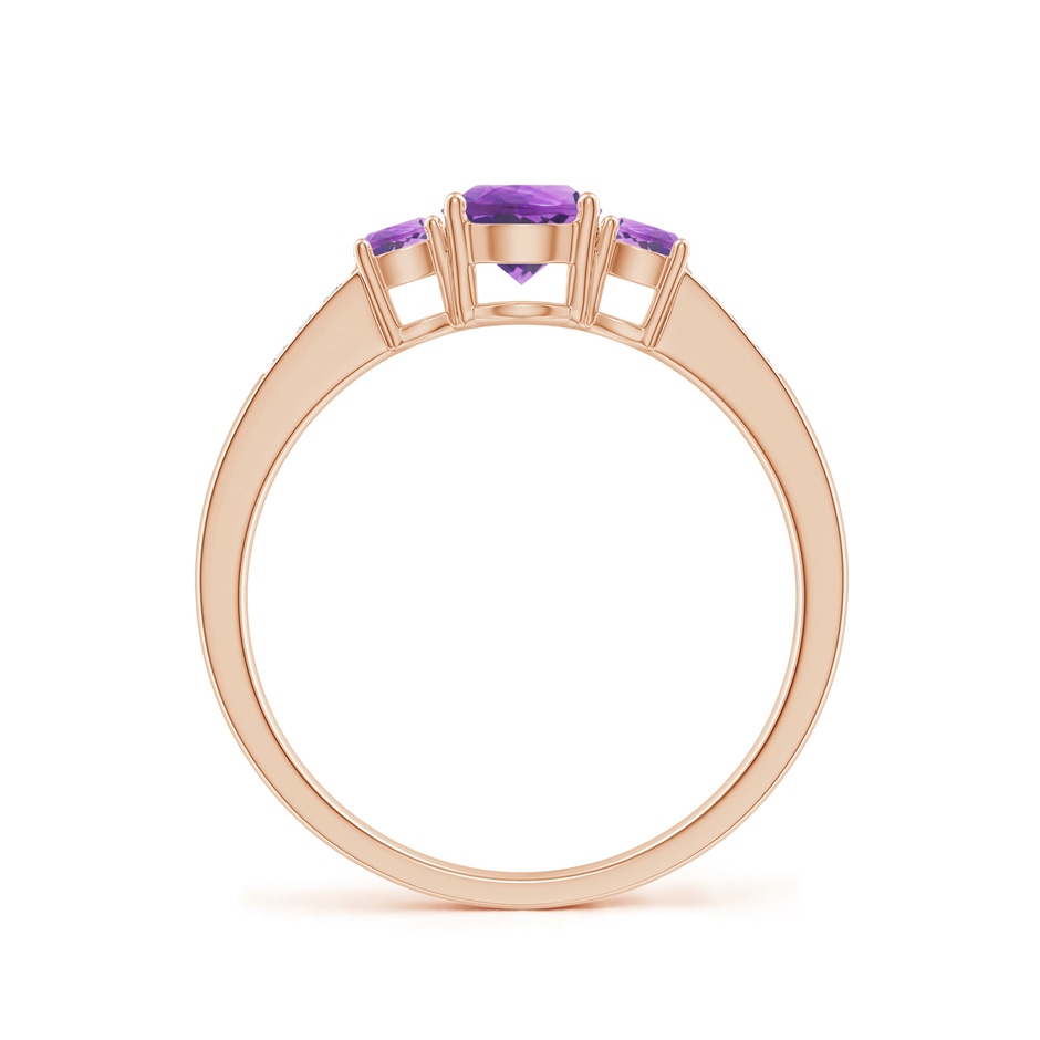 5mm AA Three Stone Round Amethyst Ring with Diamond Accents in 18K Rose Gold side 199