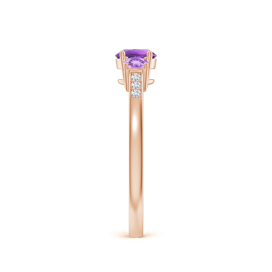 5mm AA Three Stone Round Amethyst Ring with Diamond Accents in 18K Rose Gold side 299