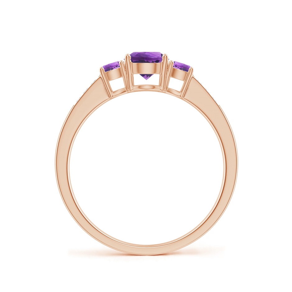 5mm AAA Three Stone Round Amethyst Ring with Diamond Accents in 9K Rose Gold side 199