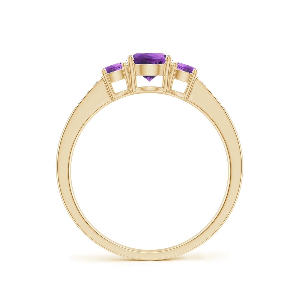 5mm AAA Three Stone Round Amethyst Ring with Diamond Accents in Yellow Gold Side-1