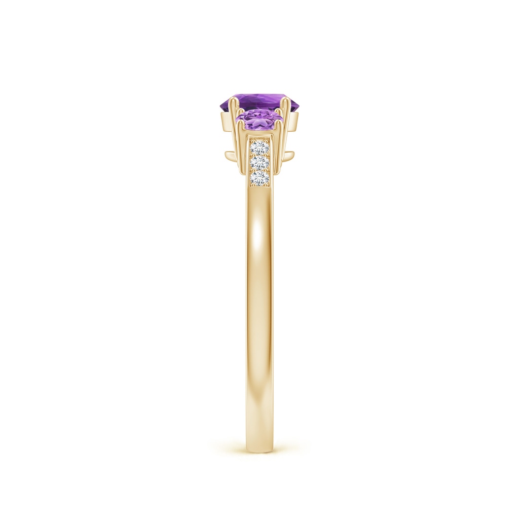 5mm AAA Three Stone Round Amethyst Ring with Diamond Accents in Yellow Gold Side-2