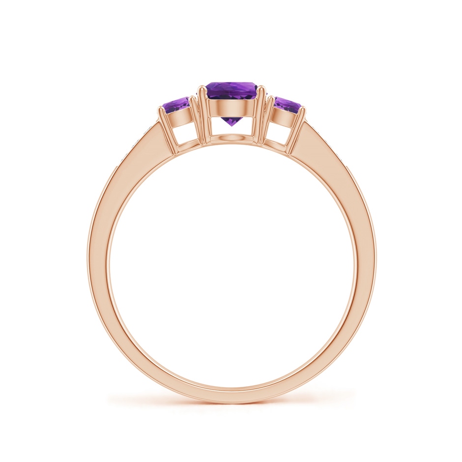5mm AAAA Three Stone Round Amethyst Ring with Diamond Accents in Rose Gold side 199