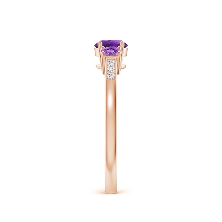 5mm AAAA Three Stone Round Amethyst Ring with Diamond Accents in Rose Gold side 299
