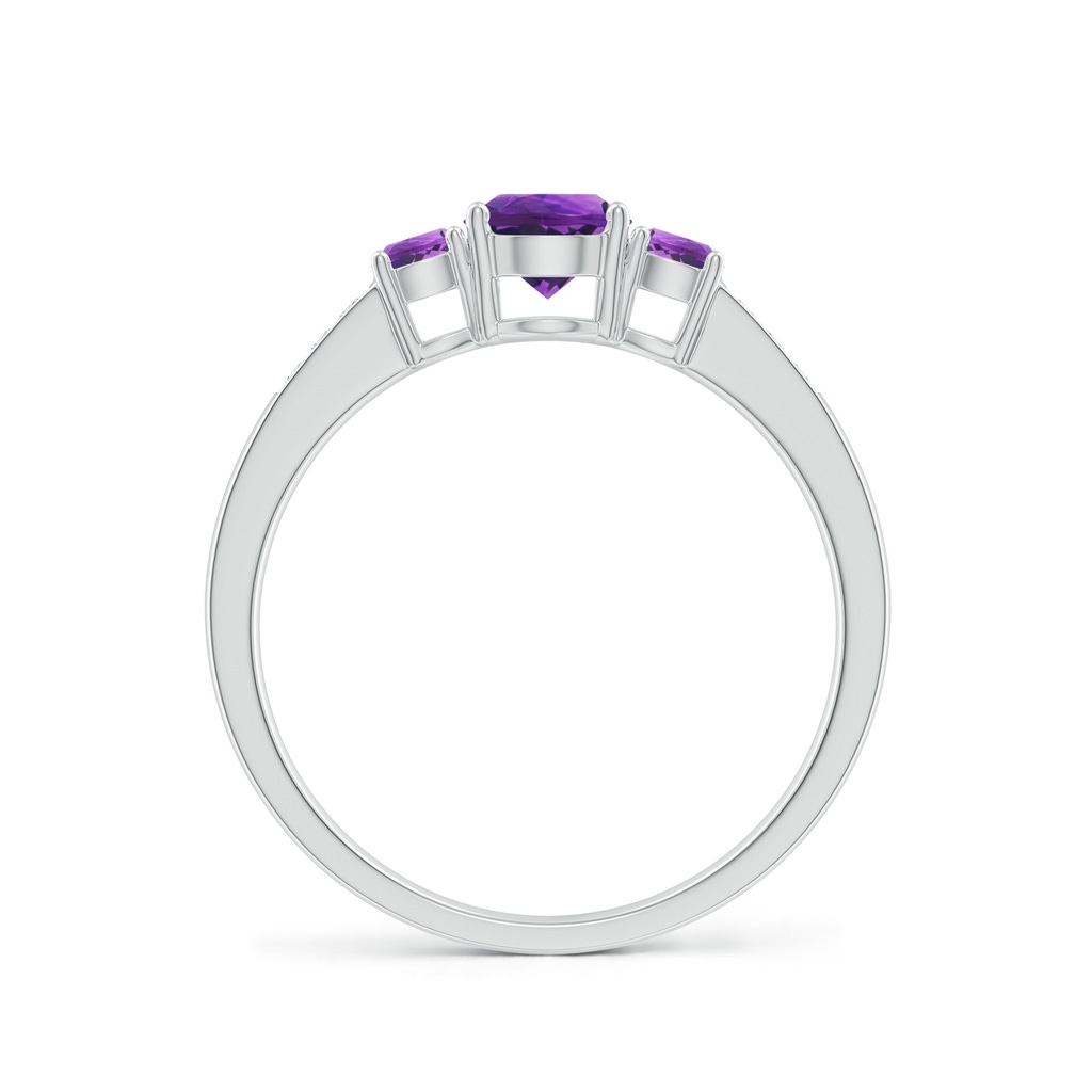 5mm AAAA Three Stone Round Amethyst Ring with Diamond Accents in White Gold Side-1