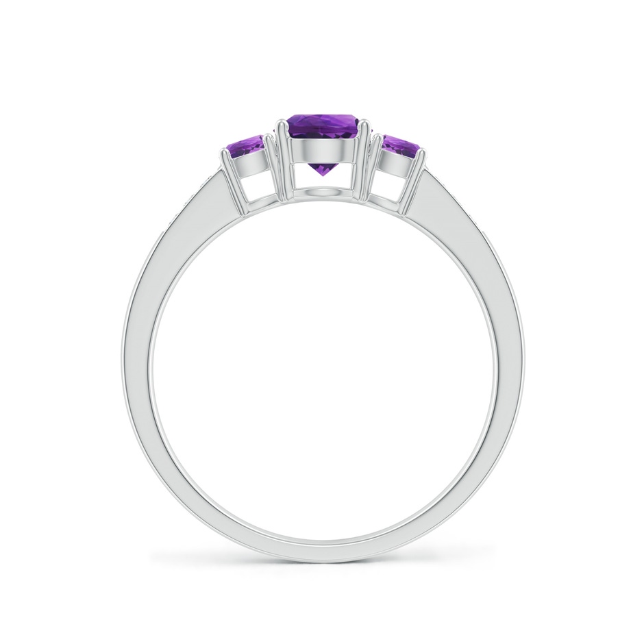 5mm AAAA Three Stone Round Amethyst Ring with Diamond Accents in White Gold side-1