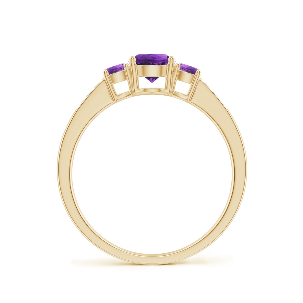 5mm AAAA Three Stone Round Amethyst Ring with Diamond Accents in Yellow Gold - side 199
