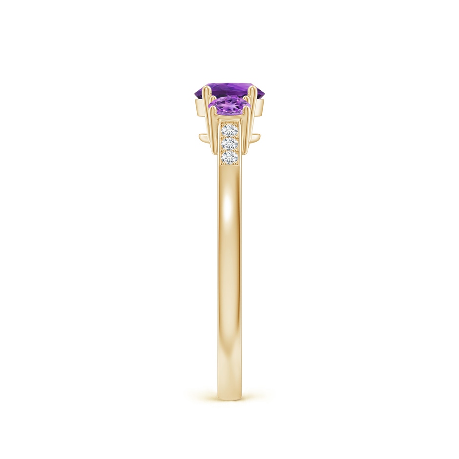 5mm AAAA Three Stone Round Amethyst Ring with Diamond Accents in Yellow Gold side 299