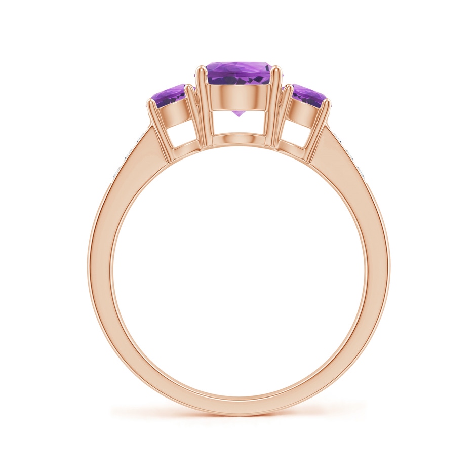 6mm AA Three Stone Round Amethyst Ring with Diamond Accents in 18K Rose Gold side 199