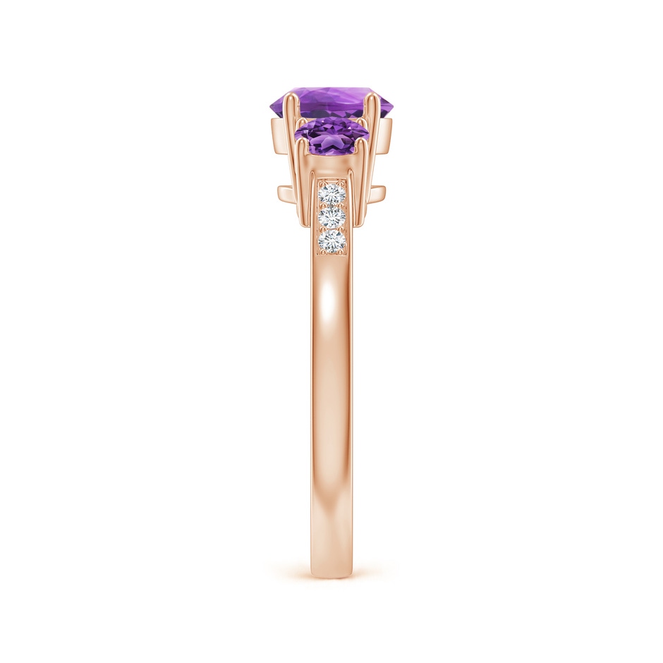 6mm AA Three Stone Round Amethyst Ring with Diamond Accents in 18K Rose Gold side 299