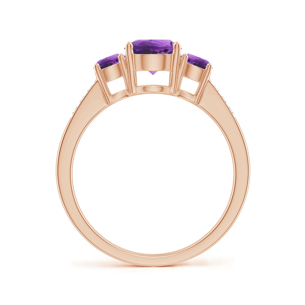 6mm AAA Three Stone Round Amethyst Ring with Diamond Accents in Rose Gold Side-1