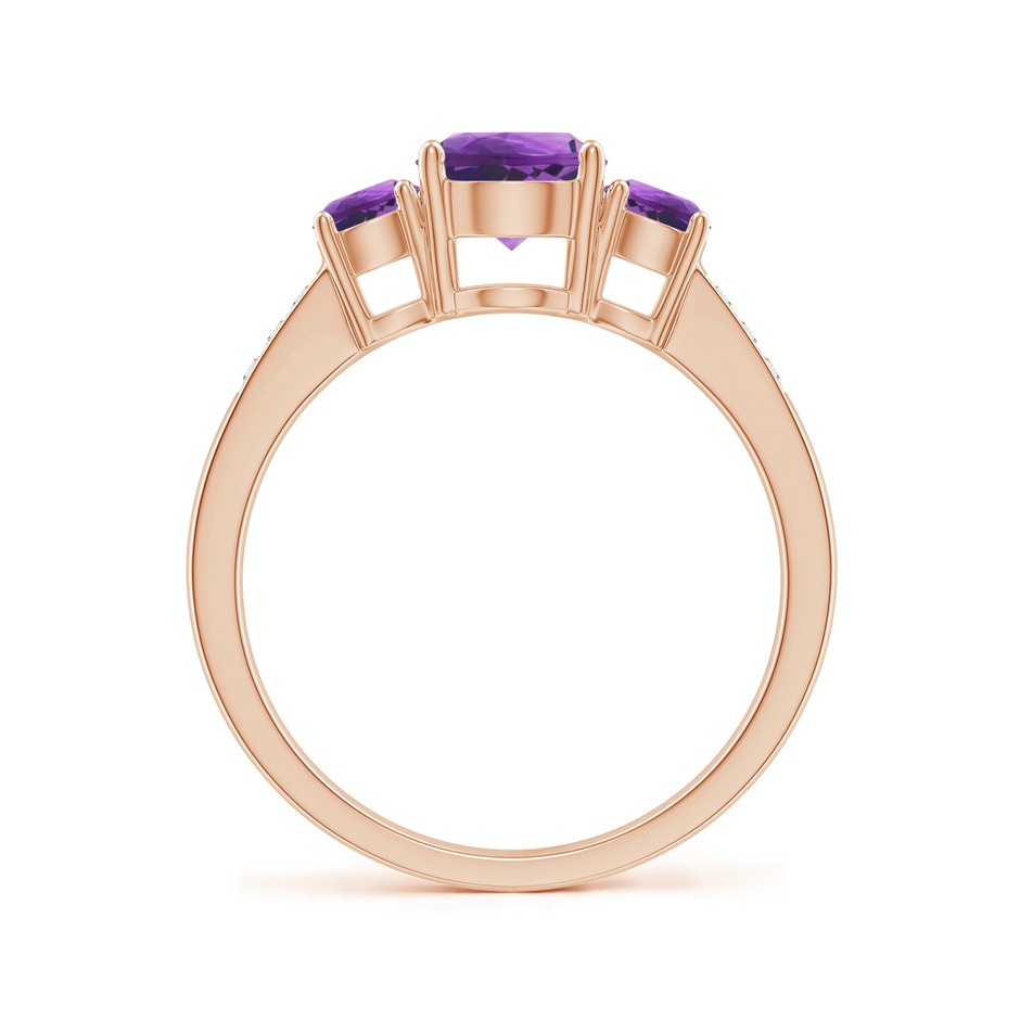 6mm AAA Three Stone Round Amethyst Ring with Diamond Accents in Rose Gold side-1