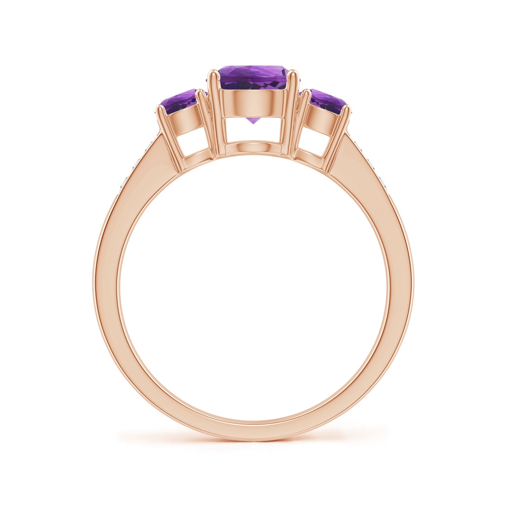 6mm AAA Three Stone Round Amethyst Ring with Diamond Accents in Rose Gold - side 199
