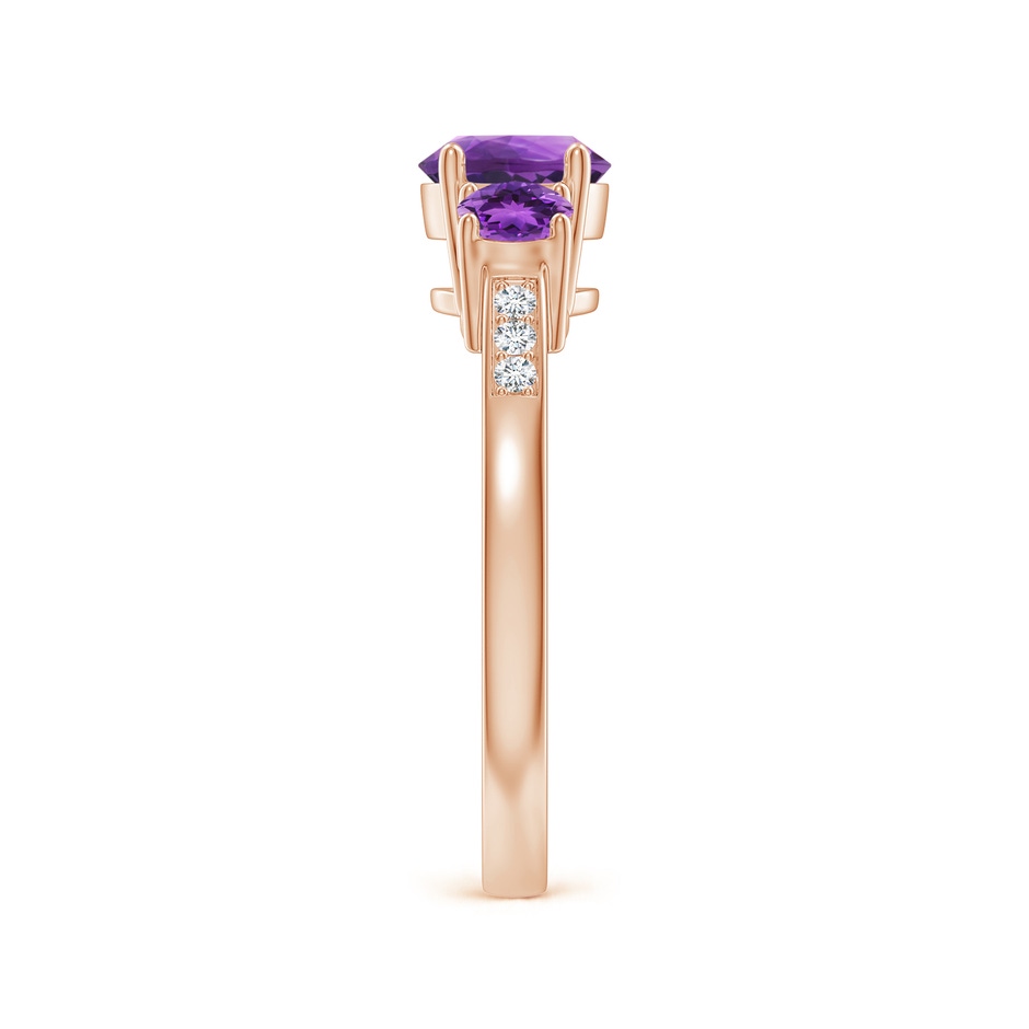 6mm AAA Three Stone Round Amethyst Ring with Diamond Accents in Rose Gold side-2