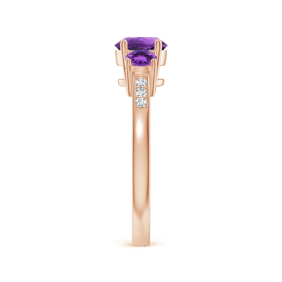 6mm AAA Three Stone Round Amethyst Ring with Diamond Accents in Rose Gold side 299