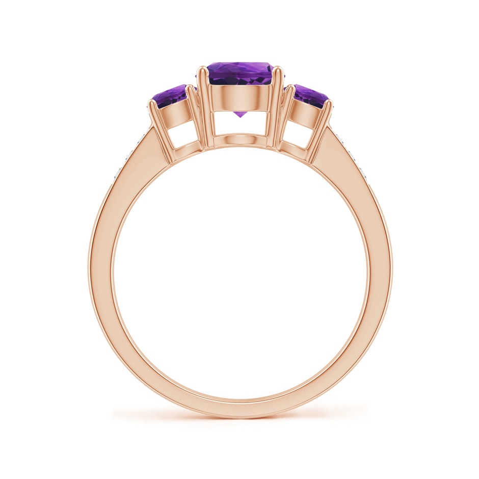 6mm AAAA Three Stone Round Amethyst Ring with Diamond Accents in 18K Rose Gold side 199