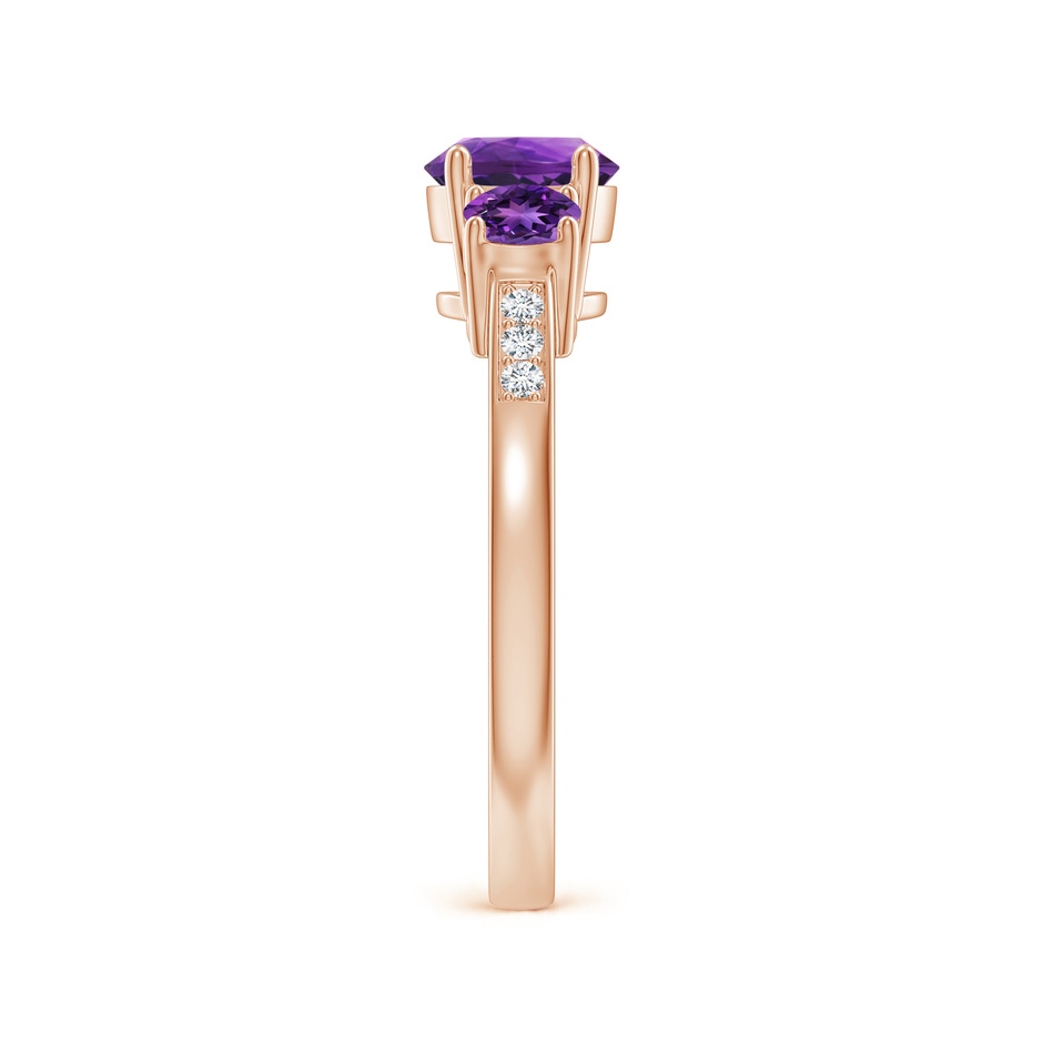 6mm AAAA Three Stone Round Amethyst Ring with Diamond Accents in 18K Rose Gold side 299