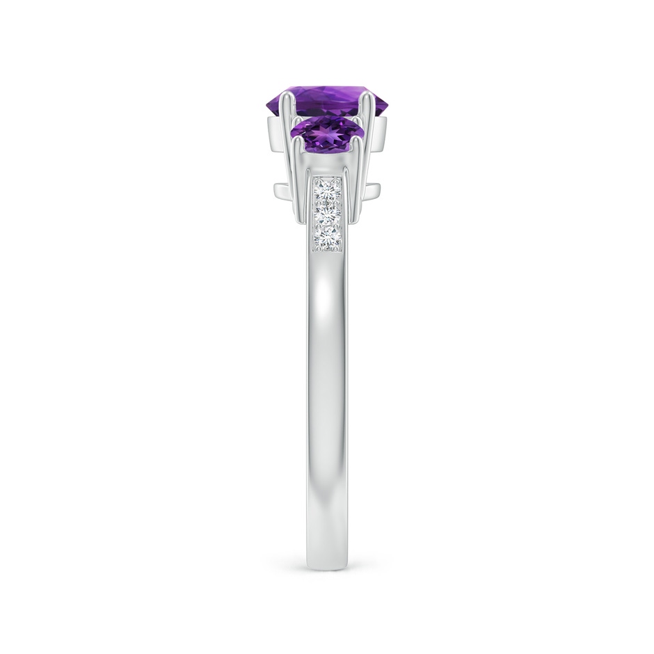 6mm AAAA Three Stone Round Amethyst Ring with Diamond Accents in 18K White Gold side 299