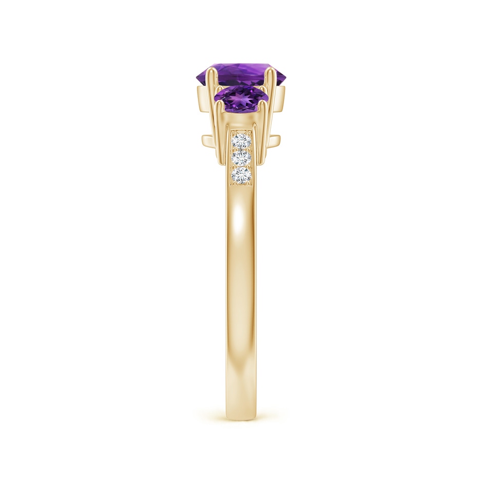 6mm AAAA Three Stone Round Amethyst Ring with Diamond Accents in 18K Yellow Gold side 299