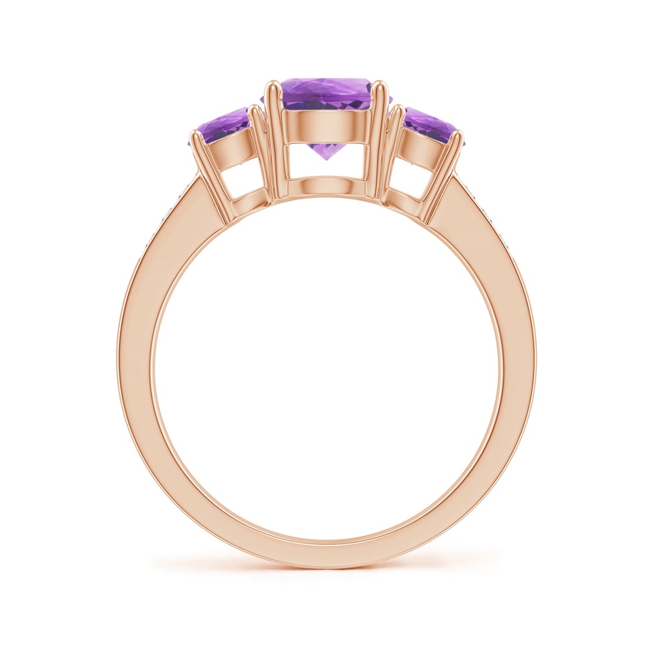 7mm A Three Stone Round Amethyst Ring with Diamond Accents in Rose Gold side 199