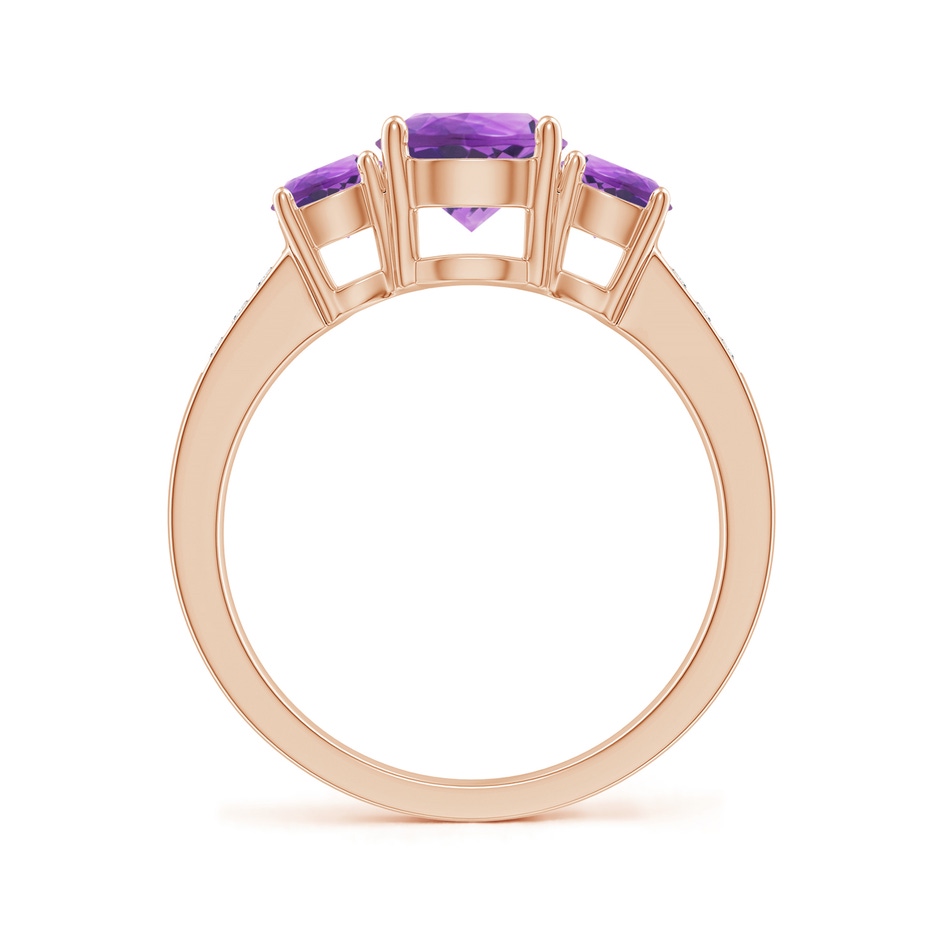 7mm AA Three Stone Round Amethyst Ring with Diamond Accents in 18K Rose Gold side 199