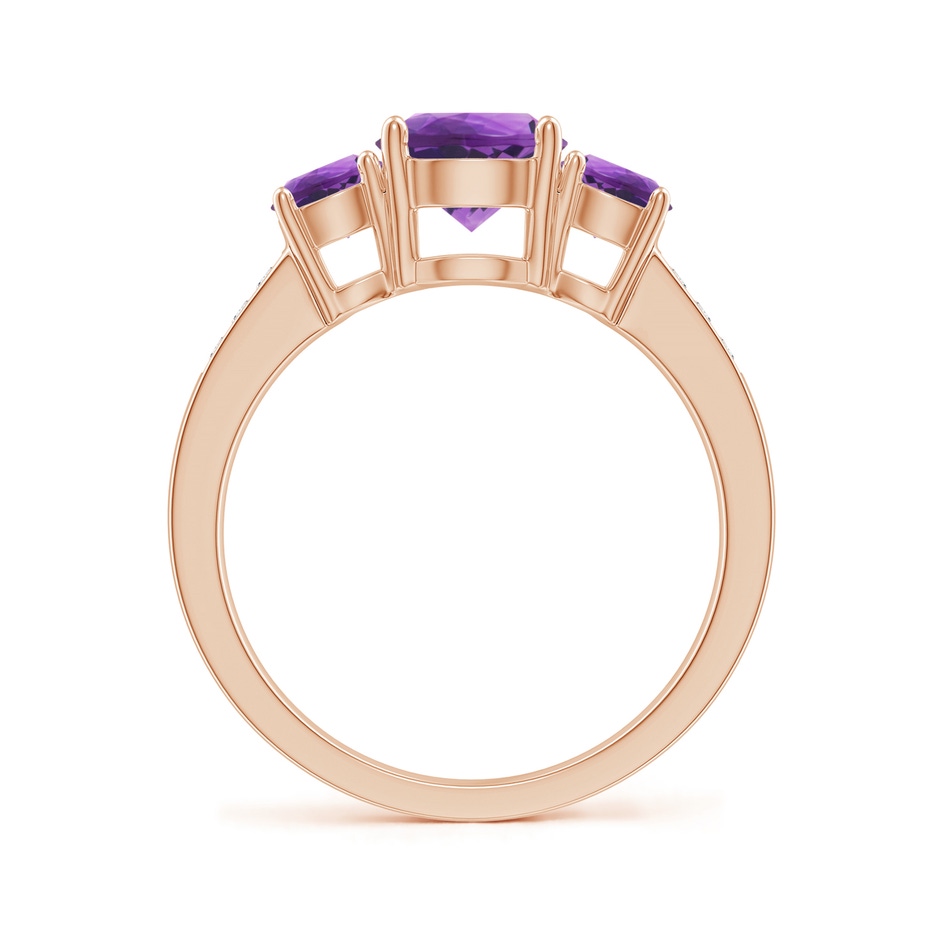 7mm AAA Three Stone Round Amethyst Ring with Diamond Accents in 18K Rose Gold side 199