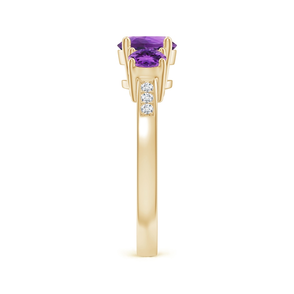 7mm AAA Three Stone Round Amethyst Ring with Diamond Accents in 18K Yellow Gold side 299