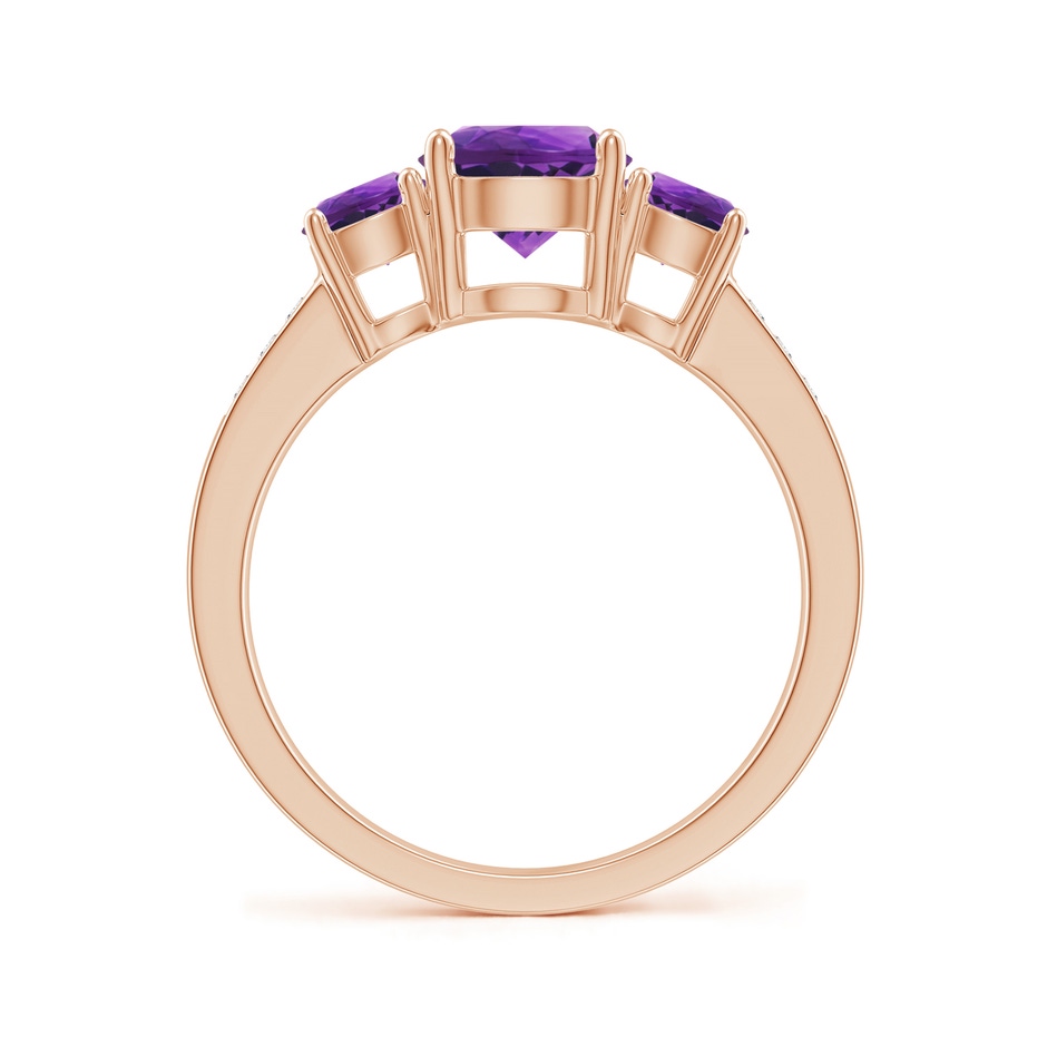 7mm AAAA Three Stone Round Amethyst Ring with Diamond Accents in 18K Rose Gold side 199