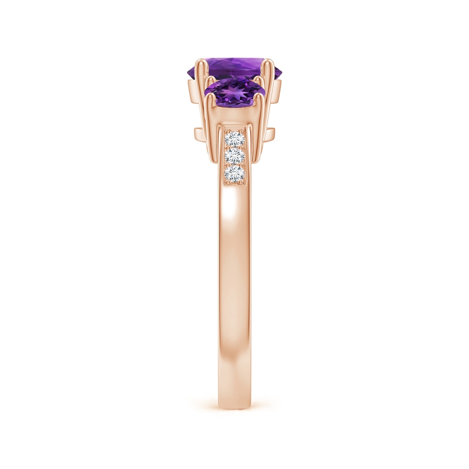 7mm AAAA Three Stone Round Amethyst Ring with Diamond Accents in 18K Rose Gold side 299