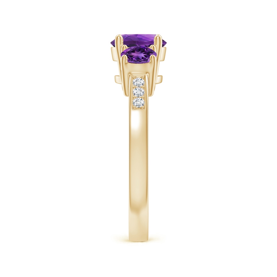 7mm AAAA Three Stone Round Amethyst Ring with Diamond Accents in 18K Yellow Gold side 299