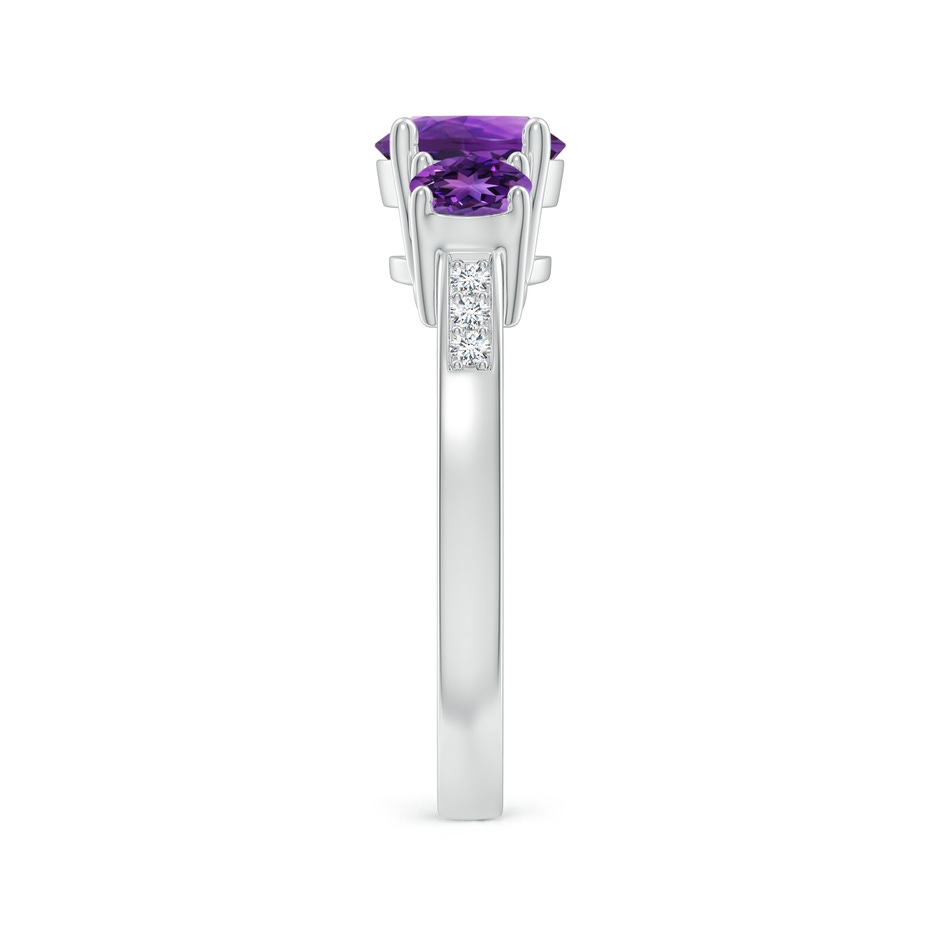 7mm AAAA Three Stone Round Amethyst Ring with Diamond Accents in White Gold side 299