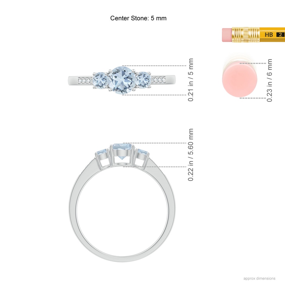 5mm A Three Stone Round Aquamarine Ring with Diamond Accents in P950 Platinum ruler