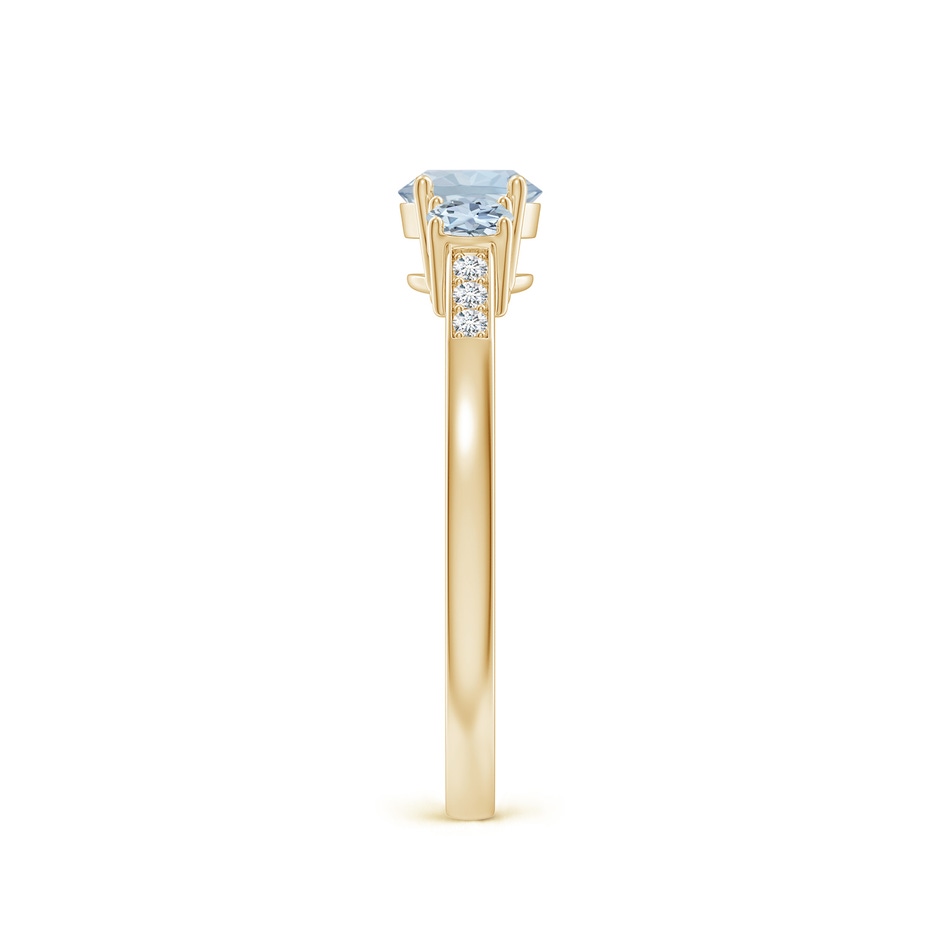 5mm A Three Stone Round Aquamarine Ring with Diamond Accents in Yellow Gold side-2