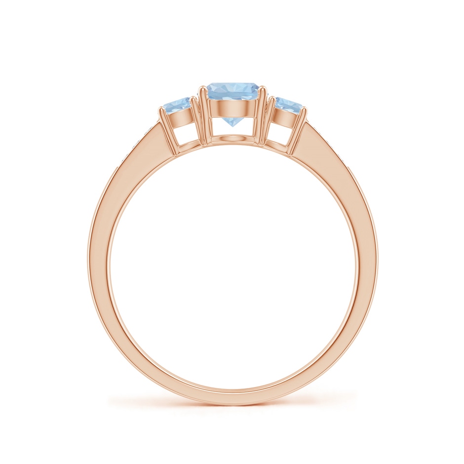 5mm AA Three Stone Round Aquamarine Ring with Diamond Accents in Rose Gold side-1