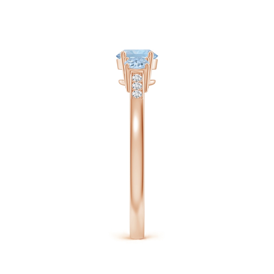 5mm AA Three Stone Round Aquamarine Ring with Diamond Accents in Rose Gold side-2