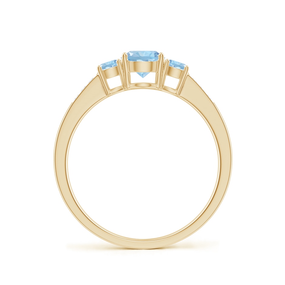 5mm AAA Three Stone Round Aquamarine Ring with Diamond Accents in Yellow Gold side-1