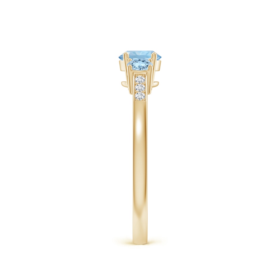 5mm AAA Three Stone Round Aquamarine Ring with Diamond Accents in Yellow Gold side-2