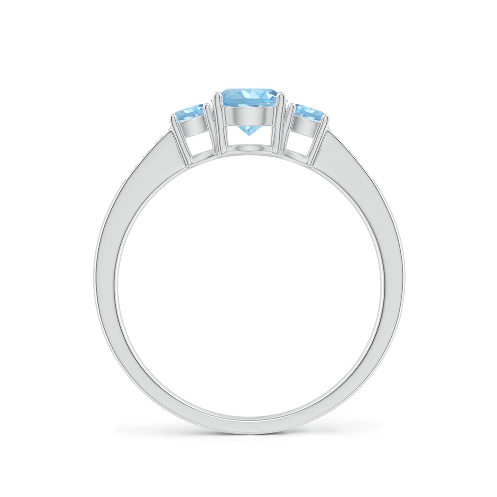 5mm AAAA Three Stone Round Aquamarine Ring with Diamond Accents in P950 Platinum - side_1