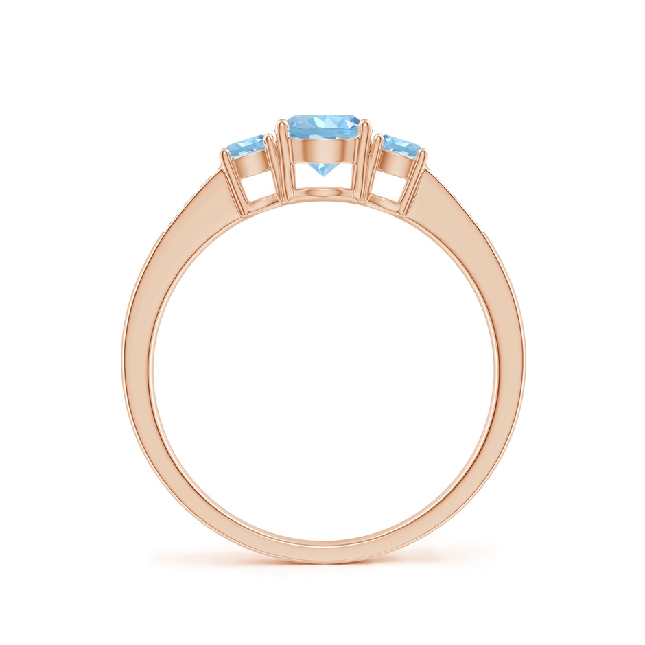 5mm AAAA Three Stone Round Aquamarine Ring with Diamond Accents in Rose Gold side-1