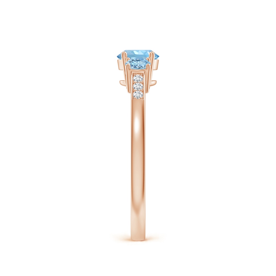 5mm AAAA Three Stone Round Aquamarine Ring with Diamond Accents in Rose Gold side-2