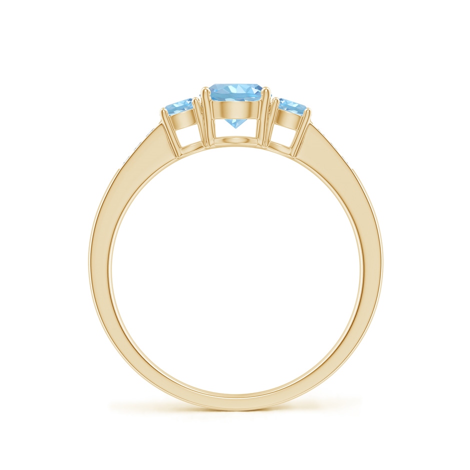 5mm AAAA Three Stone Round Aquamarine Ring with Diamond Accents in Yellow Gold side-1
