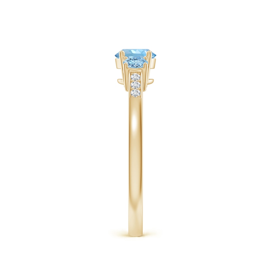 5mm AAAA Three Stone Round Aquamarine Ring with Diamond Accents in Yellow Gold side-2