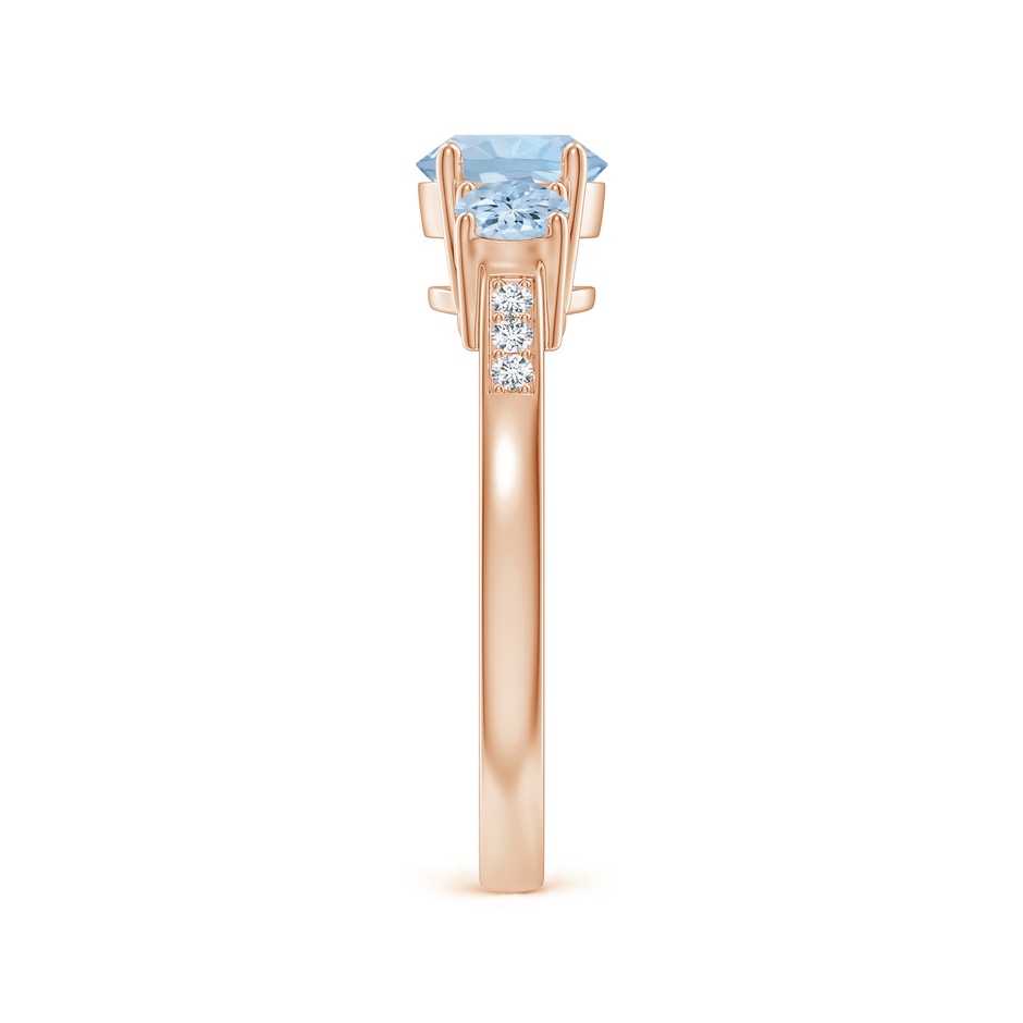 6mm AA Three Stone Round Aquamarine Ring with Diamond Accents in Rose Gold side-2