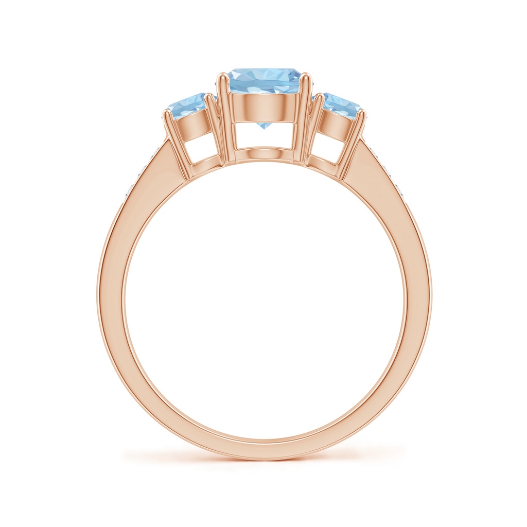 6mm AAA Three Stone Round Aquamarine Ring with Diamond Accents in Rose Gold Side-1
