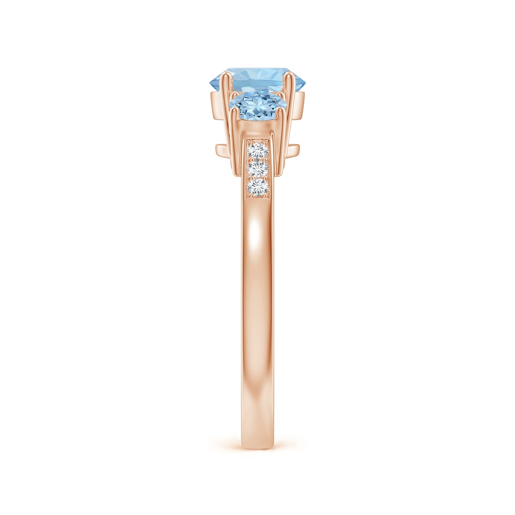 6mm AAA Three Stone Round Aquamarine Ring with Diamond Accents in Rose Gold Side-2