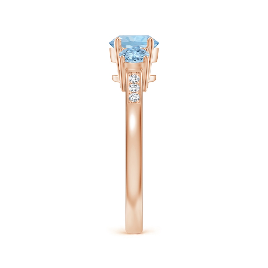 6mm AAA Three Stone Round Aquamarine Ring with Diamond Accents in Rose Gold side-2