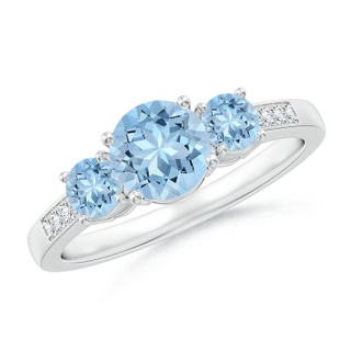 6mm AAA Three Stone Round Aquamarine Ring with Diamond Accents in White Gold