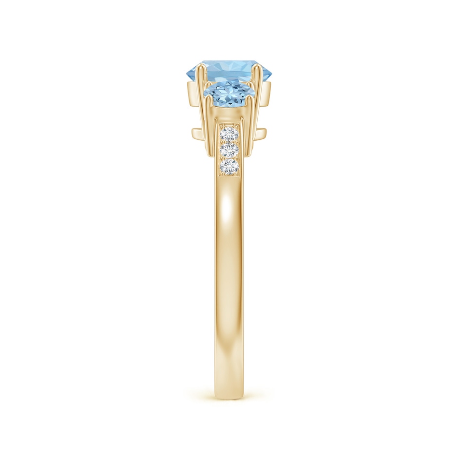 6mm AAA Three Stone Round Aquamarine Ring with Diamond Accents in Yellow Gold side-2