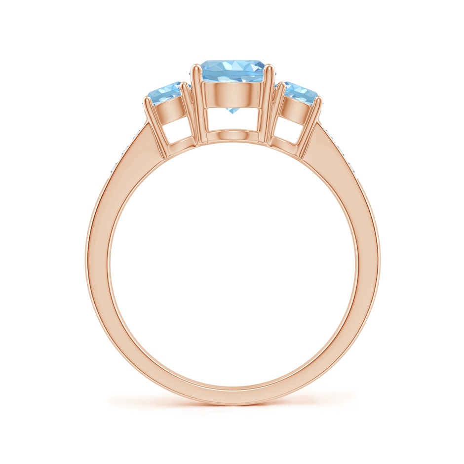6mm AAAA Three Stone Round Aquamarine Ring with Diamond Accents in Rose Gold side-1