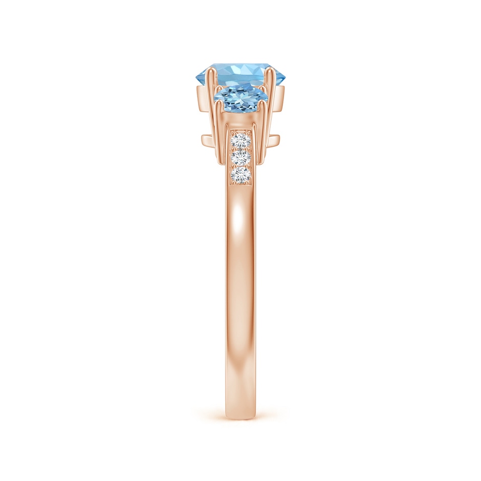 6mm AAAA Three Stone Round Aquamarine Ring with Diamond Accents in Rose Gold side-2