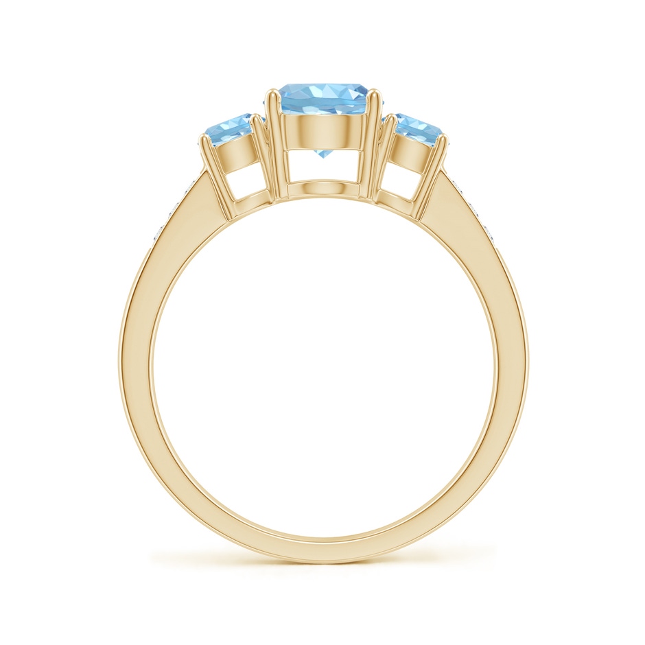 6mm AAAA Three Stone Round Aquamarine Ring with Diamond Accents in Yellow Gold side-1